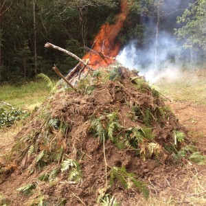 biochar fire pile alight